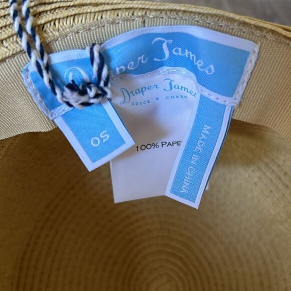Draper James Create & Barrel Wide Brim Blue Beige Stripe Sun Hat NWT - Picture 3 of 9